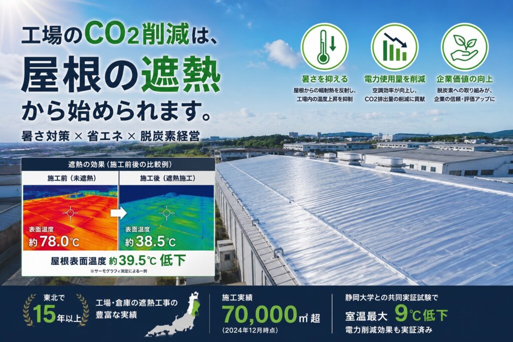 工場のCO2削減は、屋根の遮熱から始められます